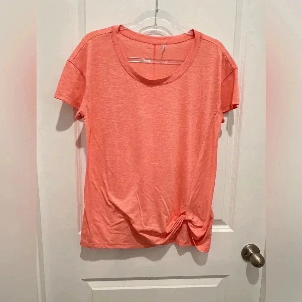 Ideology Coral Tie Front Cotton Short Sleeve Top